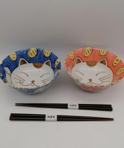 Set ciotole da domburi Maneki Neko rosso&blu
